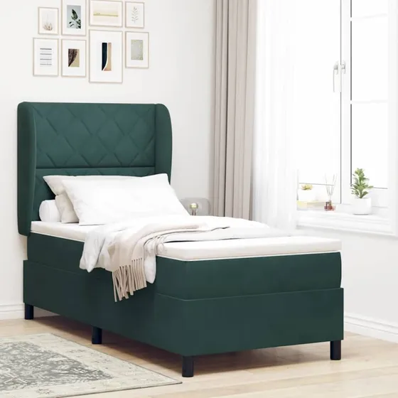 vidaXL Boxspring-seng med hovedgærde, Mørkegrøn, 200 x 90 cm