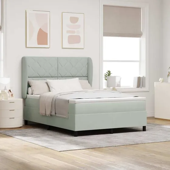 vidaXL Boxspring Seng med Madras Lysegrå 190x140 cm