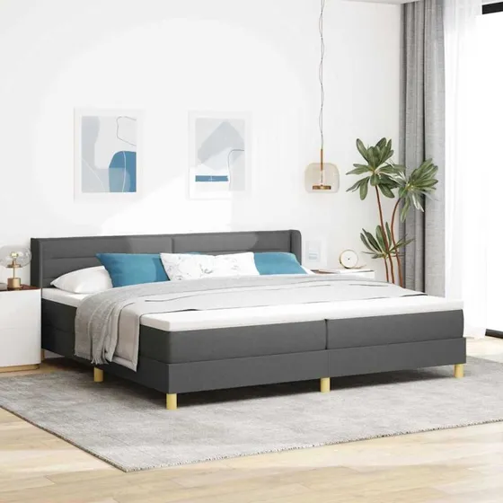 vidaXL Box spring seng med madras, mørkegrå, 200 x 200 cm