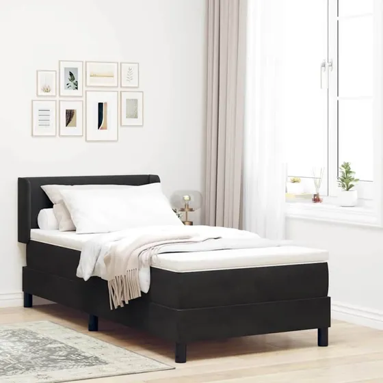 vidaXL Boxspring Seng 200x80 cm Sort Fløjl med Hovedgærde