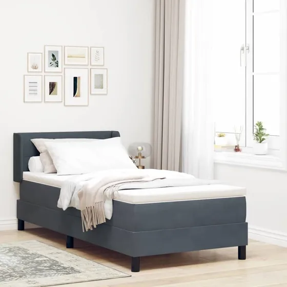 vidaXL Boxspring seng med hovedgærde, mørkegrå, 200x100 cm, fløjl