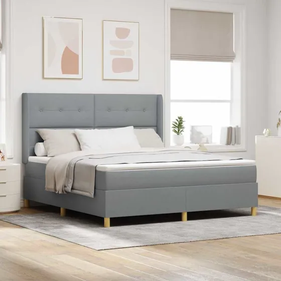 vidaXL Boxspring Seng med Madras Lysegrå 180x200 cm