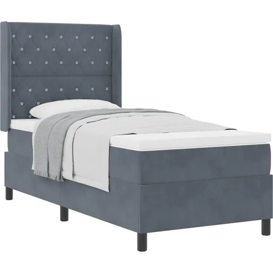 vidaXL Box Spring Seng Mørkegrå 90 x 190 cm Fløjl med Hovedgærde