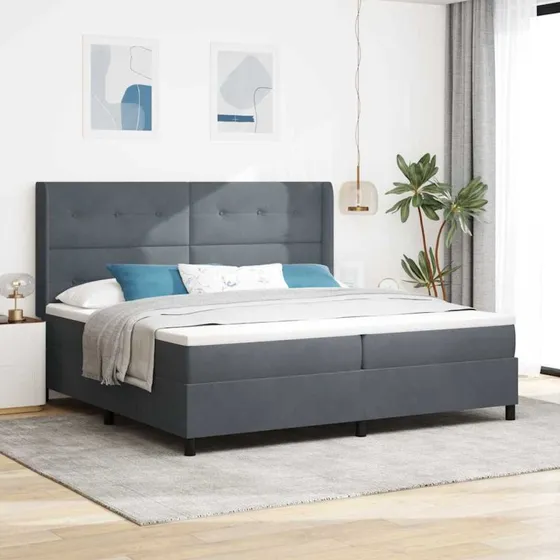 vidaXL Box Spring Seng Mørkegrå 200x200 cm Fløjl med Hovedgærde