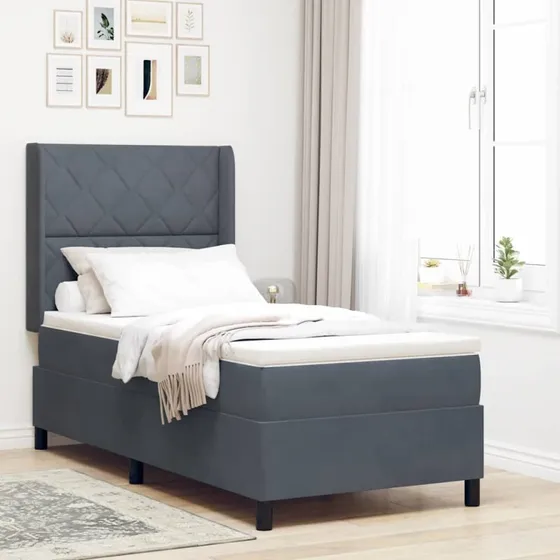 Box Spring Seng med Hovedgærde, Mørkegrå, 100x200 cm
