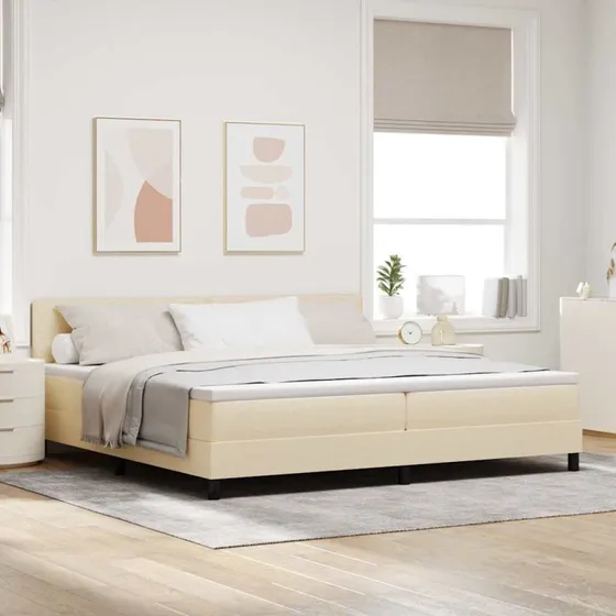 vidaXL Boxspring seng med LED-madras, creme, 200 x 200 cm