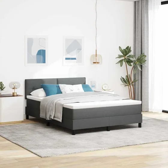 vidaXL Boxspring Seng med LED, Mørkegrå 160x200 cm