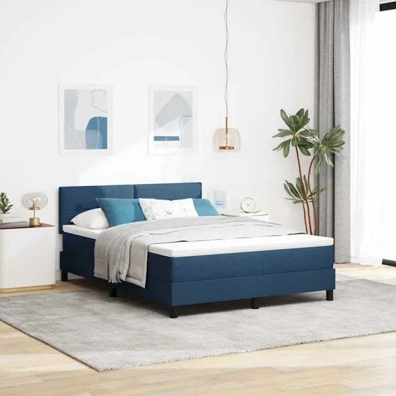 vidaXL Boxspring Seng med LED Blå 140x190 cm Stof
