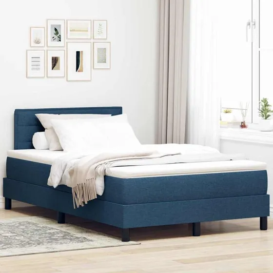 vidaXL Boxspring Seng med Madras og LED-lys, Blå, 120 x 200 cm