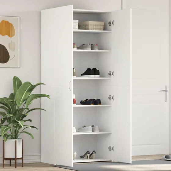 vidaXL Sko Skab med Hylde 80 x 35,5 x 180 cm Hvid Konstrueret Træ