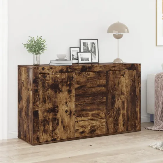 vidaXL Sideboard med skuffe Røget eg 120 x 36 x 69 cm Konstrueret træ