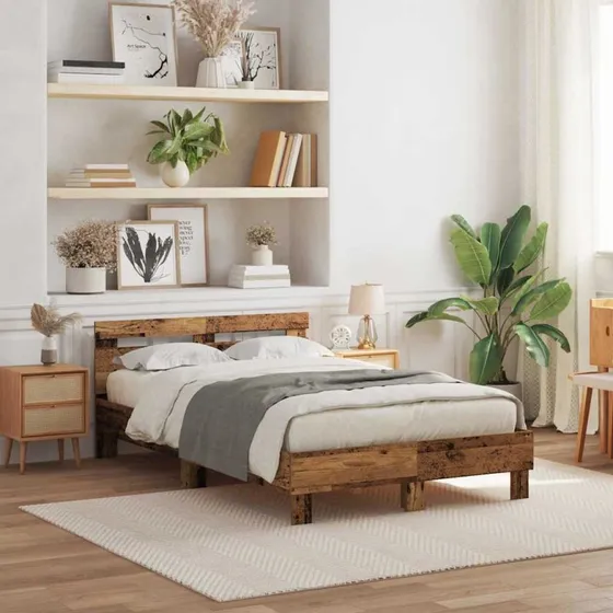 vidaXL Sengestel Gammelt Træ 120 x 190 cm Konstrueret Træ