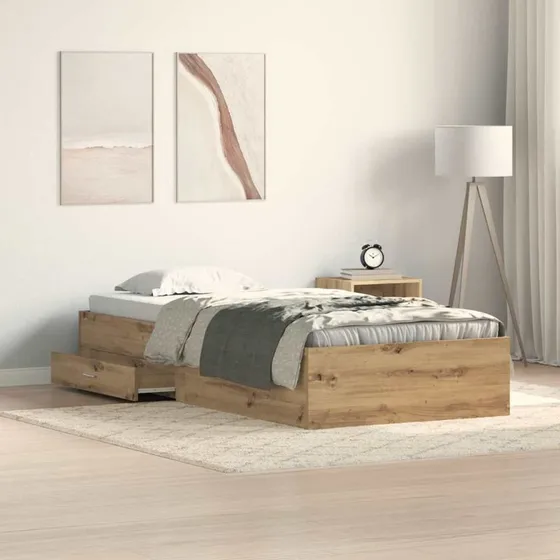vidaXL Sengestel Artisan Egetræ 100 x 200 cm med Skuffer