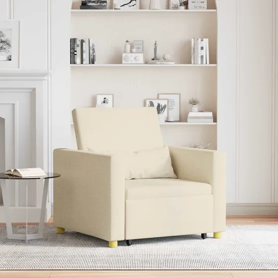 vidaXL Utrækkelig Sovesofa Enkelt Creme 90 x 165 x 87 cm