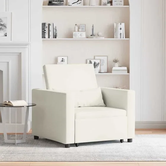 vidaXL Utrækkelig Sovesofa Enkelt Creme Fløjl med Hjul