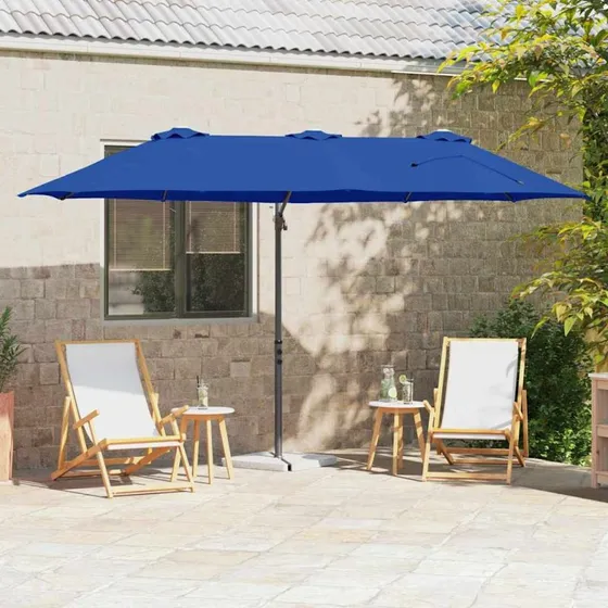 vidaXL Parasol Azurblå 372 x 198 x 243 cm Aluminium & Polyester
