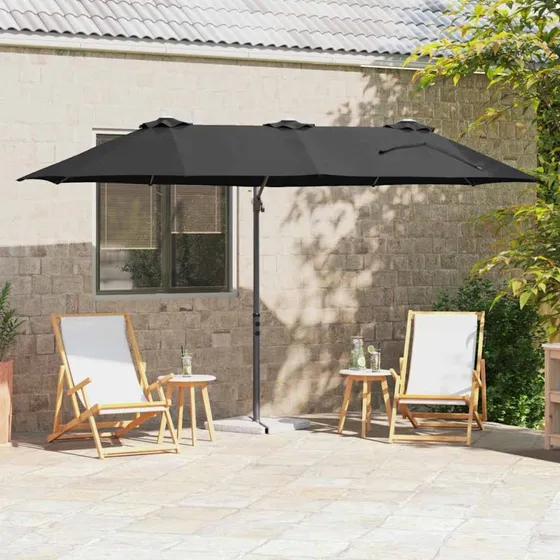 vidaXL Parasol Sort 372 x 198 x 243 cm, Polyester & Aluminium