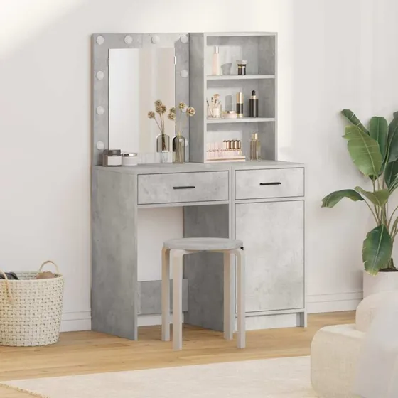 vidaXL Makeupbord Sæt 2 pcs Beton Grå LED Konstrueret Træ