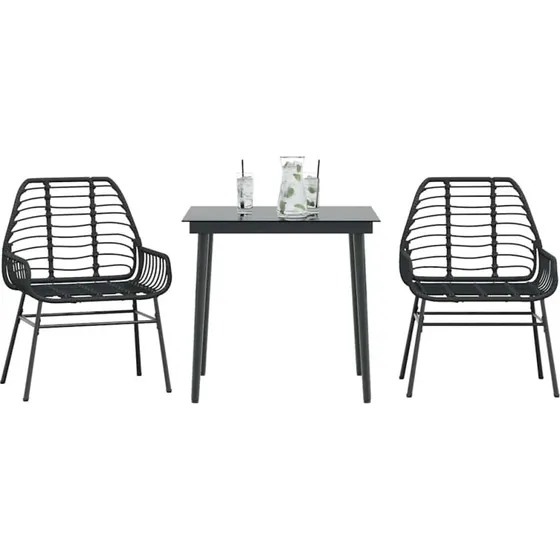vidaXL 3-delers polyrattan spisebordssæt med glas, sort
