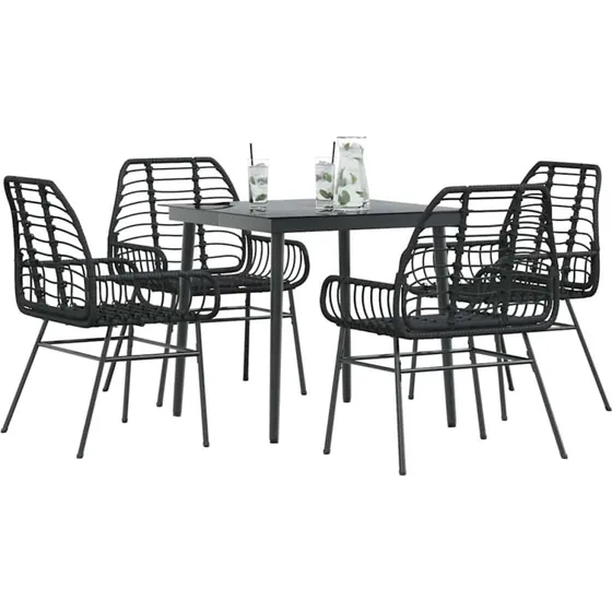vidaXL 5-delers polyrattan spisebordssæt med glas, sort