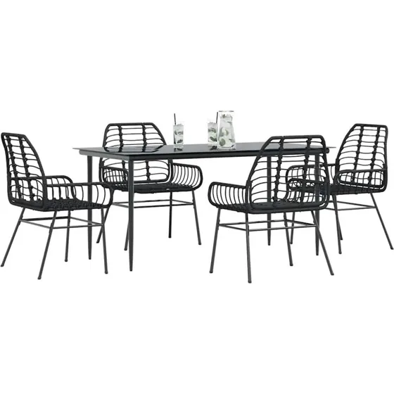 vidaXL 5-delers polyrattan spisebordssæt med glas, sort