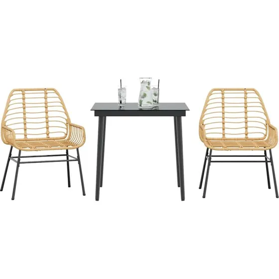 vidaXL 3-delers polyrattan spisebordssæt brun med glas