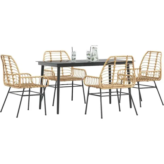 vidaXL 5-delers polyrattan spisebordssæt brun med glas