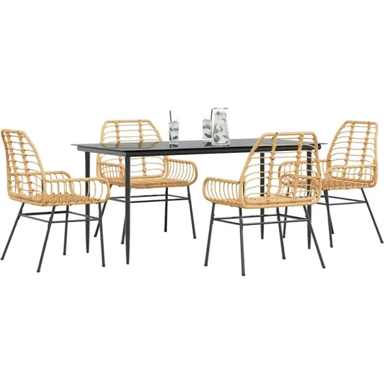 vidaXL 5-delers polyrattan spisebordssæt brun med glas