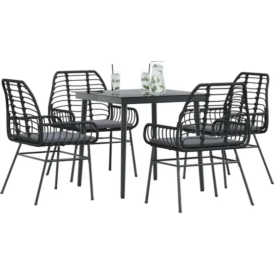 vidaXL 5-delers spisebordssæt polyrattan glas sort