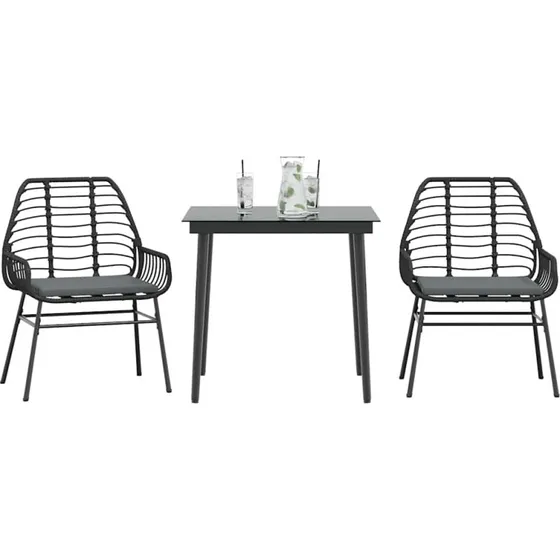 vidaXL 3-delers spisebordssæt polyrattan glas sort