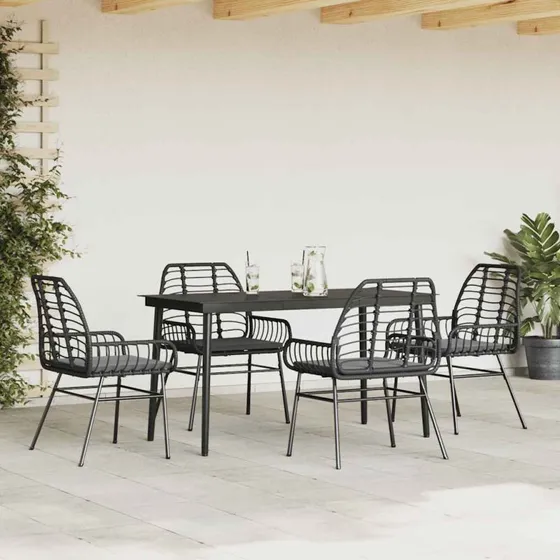 vidaXL 5-delers spisebordssæt polyrattan glas sort