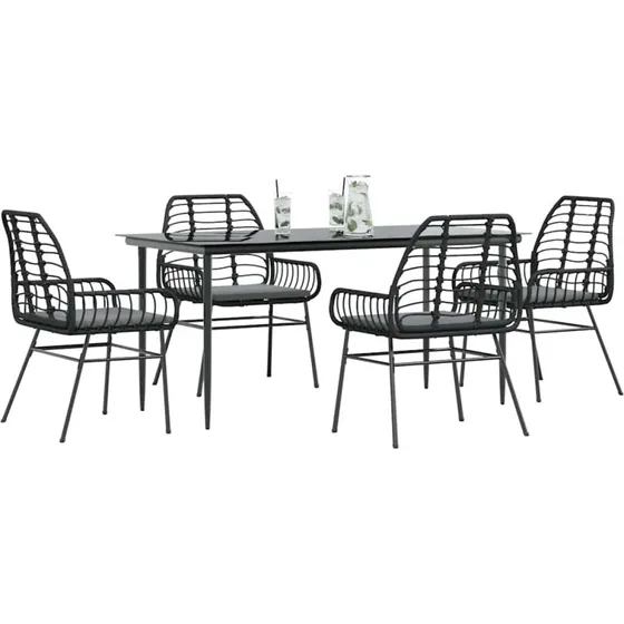 vidaXL 5-delers spisebordssæt polyrattan glas sort