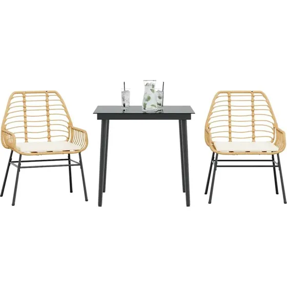 vidaXL 3-delers spisebordssæt polyrattan brun med glas