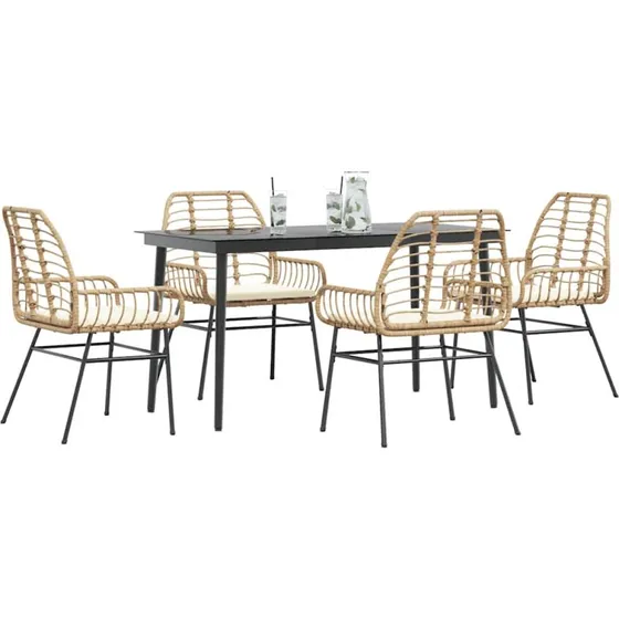 vidaXL 5-delers spisebordssæt polyrattan glas brun