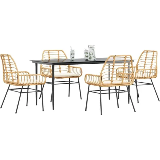 vidaXL 5-delers spisebordssæt polyrattan glas brun