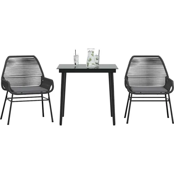 vidaXL 3-delers spisebordssæt polyrattan glas sort