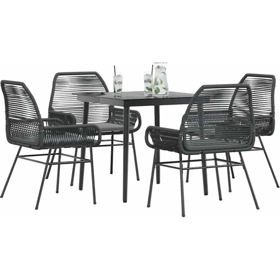 vidaXL 5-delers spisebordssæt polyrattan glas sort