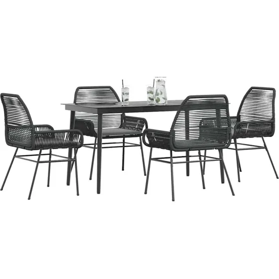 vidaXL 5-delers spisebordssæt polyrattan glas sort