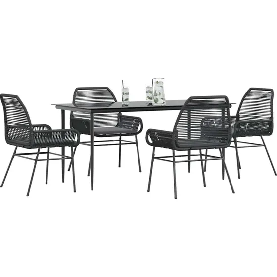 vidaXL 5-delers spisebordssæt polyrattan glas sort