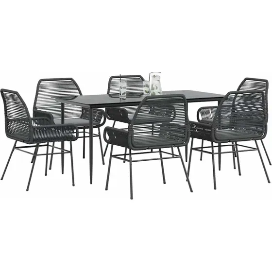 vidaXL 7-delers spisebordssæt polyrattan glas sort