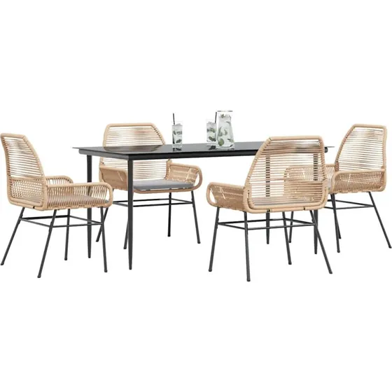 vidaXL 5-delers spisebordssæt polyrattan glas brun