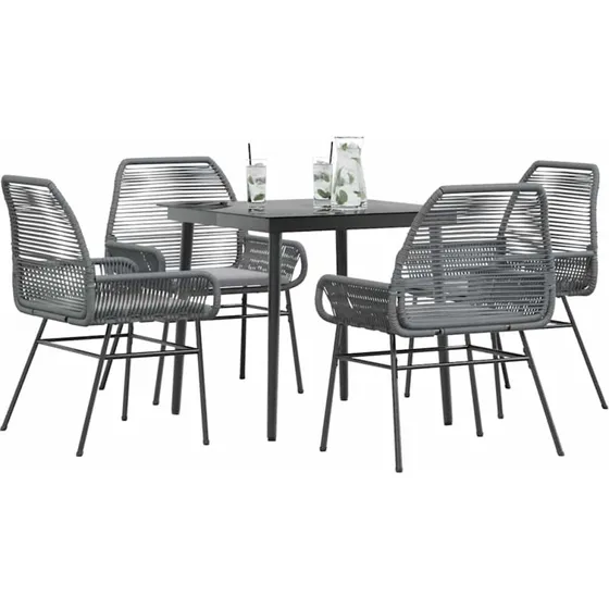vidaXL 5-delers polyrattan spisebordssæt med glas, grå