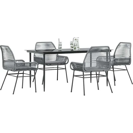 vidaXL 5-delers polyrattan spisebordssæt med glas, grå