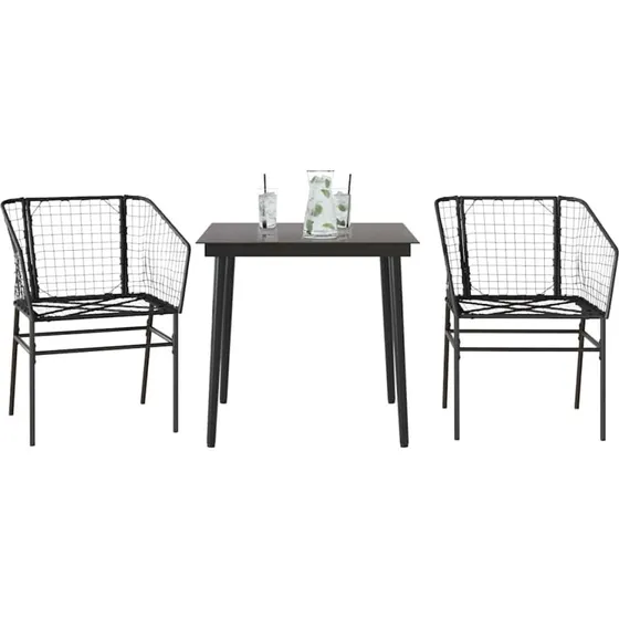vidaXL 3-delers polyrattan spisebordssæt med glas, sort