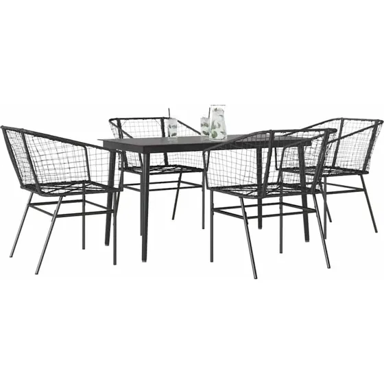 vidaXL 5-delers polyrattan spisebordssæt med glas, sort