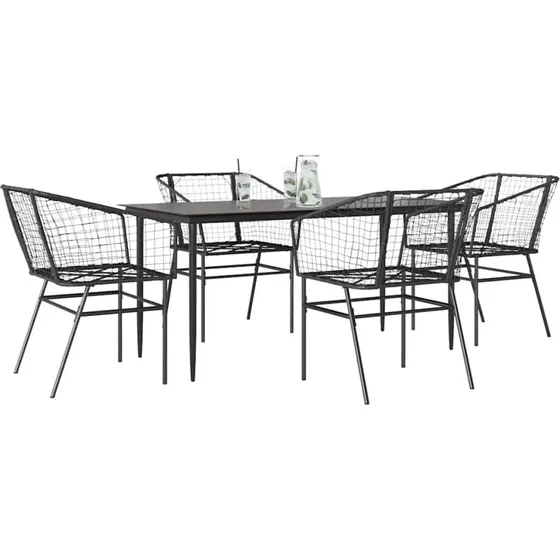 vidaXL 5-delers polyrattan spisebordssæt med glas, sort
