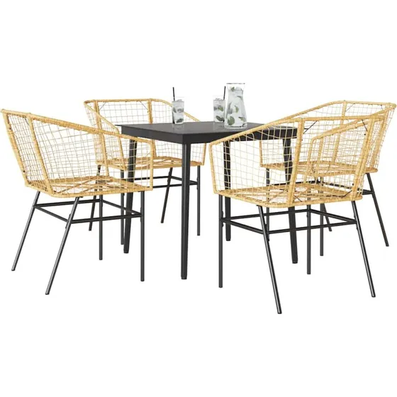 vidaXL 5-delers polyrattan spisebordssæt brun med glas