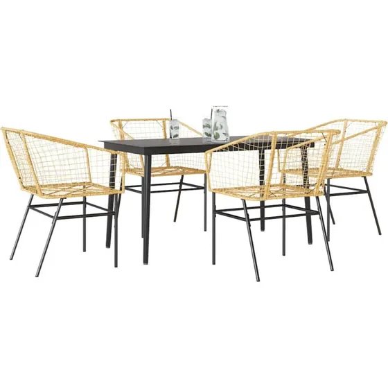 vidaXL 5-delers polyrattan spisebordssæt brun med glas