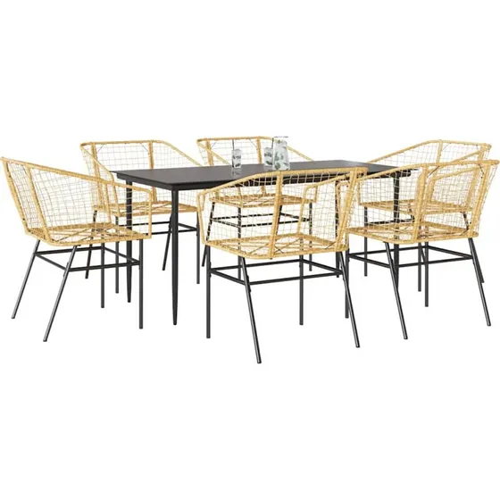 vidaXL 7 dele polyrattan spisebordssæt brun med glas