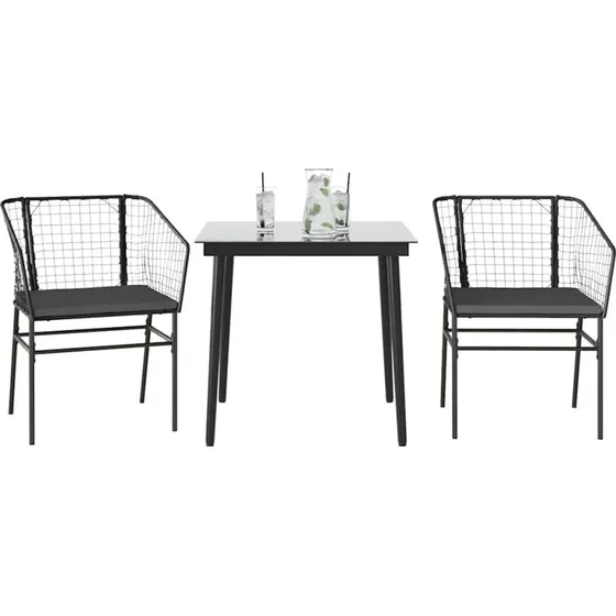 vidaXL 3 dele spisebordssæt polyrattan glas sort